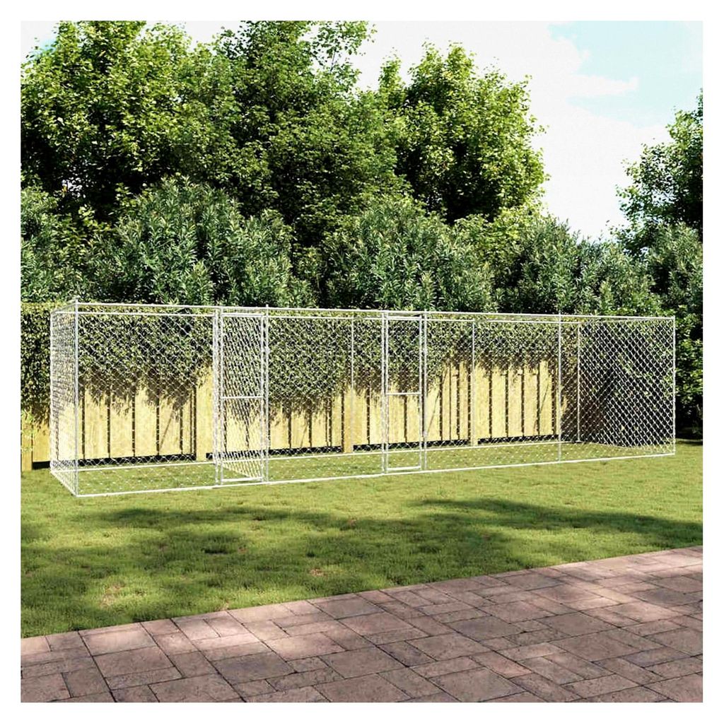 Hundekäfig Silber 800 x 200 x 200 cm Verzinkter Stahl, Hundezwinger für den Außenbereich