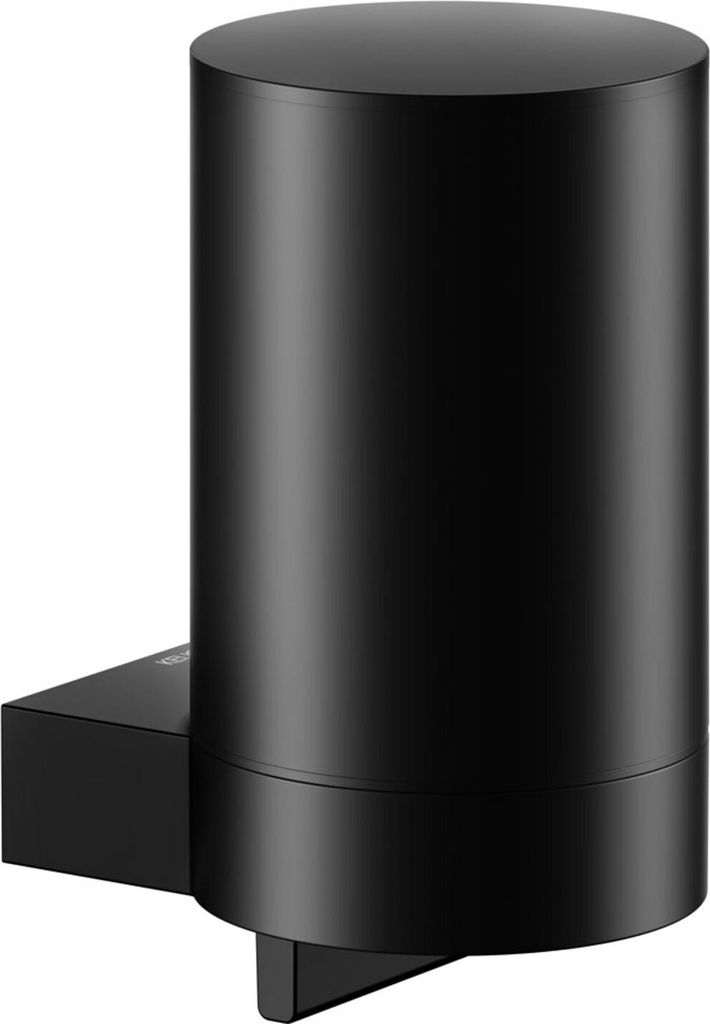 A black soap dispenser is shown against a white background.