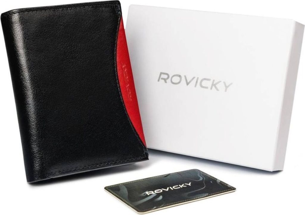Rovicky | Herrengeldbörse, aus genarbtem Leder, mit Fotofach, Rot, Schwarz, 9.5x12.5 cm