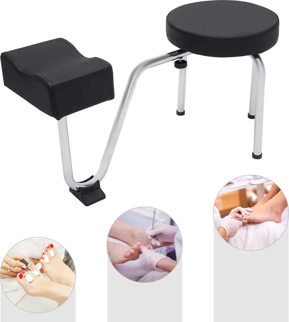 Tabouret de pédicure ergonomique avec assise rembourrée et cadre métal