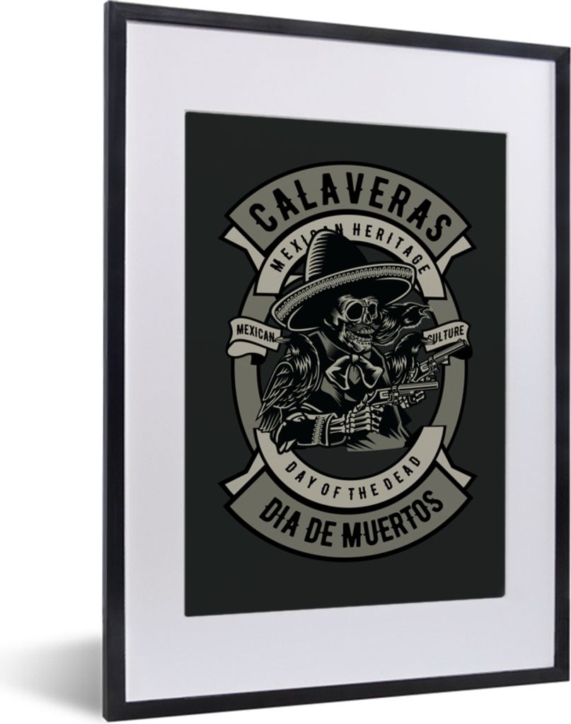MuchoWow MuchoWow Gerahmtes Poster Skelett - Polizei - Pistole - Vintage 30x40 cm - Poster mit zchwarzem Bilderrahmen - Wandposter Schlafzimmer