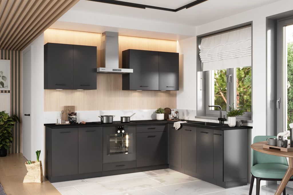 Meble kuchenne zestaw 260 x 200 cm Anika czarny mat grafit Zdjęcie produktu 