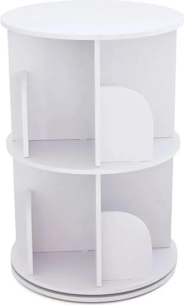 Bibliothèque Pivotante à 360° en Blanc 40x40x60cm Modèle Compact de 2 Niveaux
