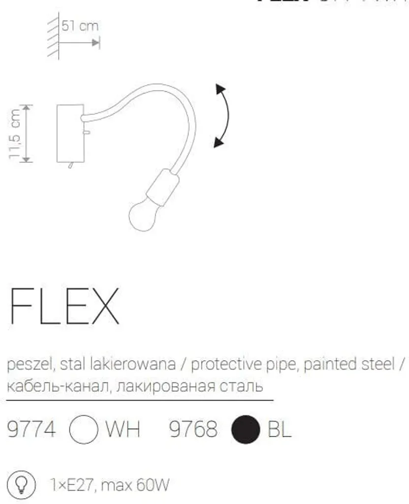 Lampe murale design en métal noir FLEX 31cm E27 pour éclairage interne - 2