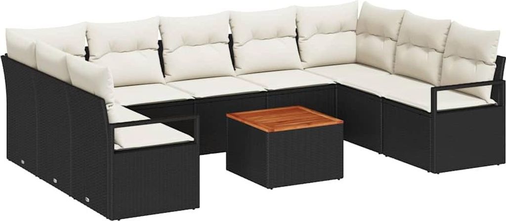 vidaXL Gartensofa-set mit Kissen 10 pcs Schwarz Poly-Rattan