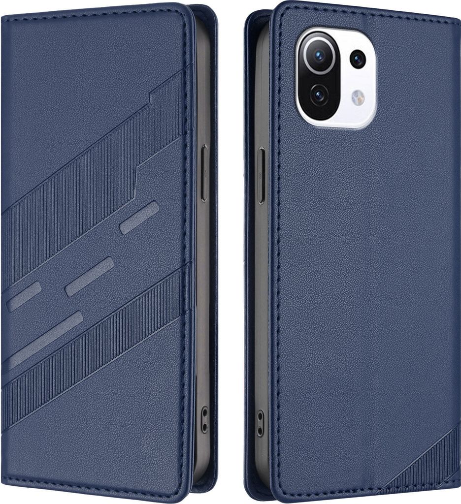 Hülle für Xiaomi Mi 11 Lite/Mi Xiaomi 11 Lite 5G Ne, Kunstleder Brieftaschen Handyhülle mit Kartenfach und Standfunktion Blau