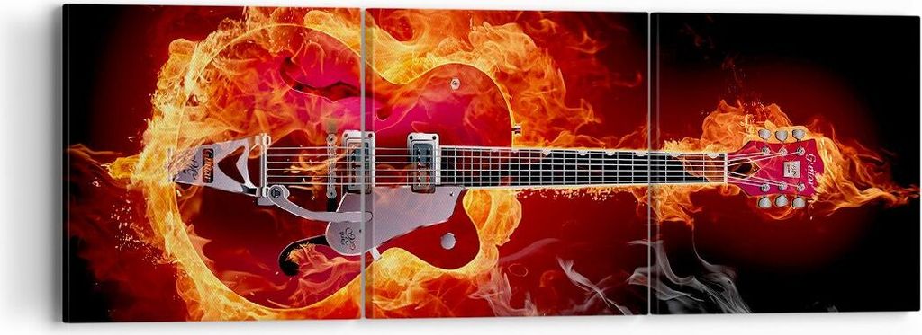 Bild auf Leinwand - Leinwandbild - Instrument Flammen Saiten - 90x30cm - Wand Bild - Wanddeko - Leinwanddruck - Bilder - Kunstdruck - Wanddekoratio...