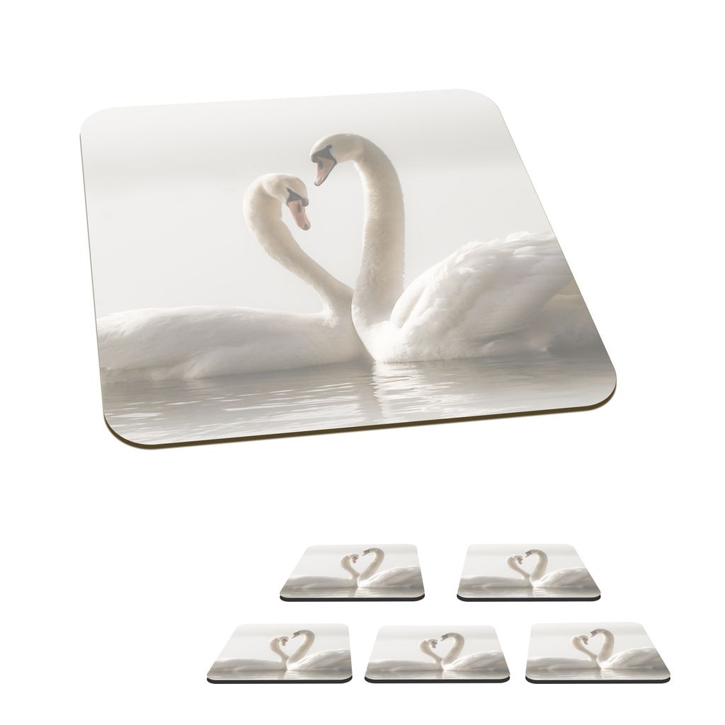KitchenYeah Glasuntersetzer Quadratisch 6er Set Schwäne - Wasser - Freunde 10x10 cm Untersetzer für Gläser - Getränkeuntersetzer - Tischplatt...