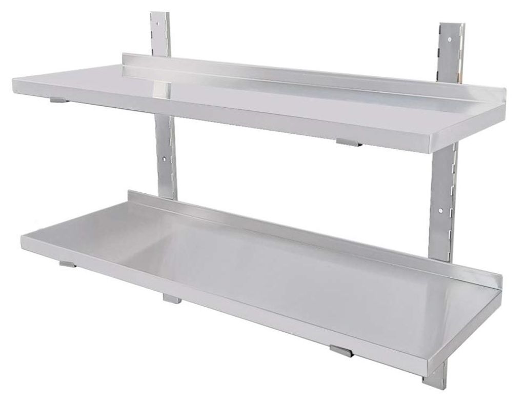 Wandregal, Wandschrank mit 2 Ablagen, Edelstahlregal, Küchenregal, Edelstahl-Gastronomieregal für Küche, Haushalt oder Restaurant (60x30cm)