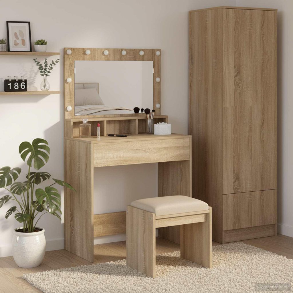 Möbel Schminktisch - modernes Design - Kosmetiktisch/Frisiertisch Sonoma-Eiche 75,5x41x135cm Holzwerkstoff NEU636671 - Schminktische