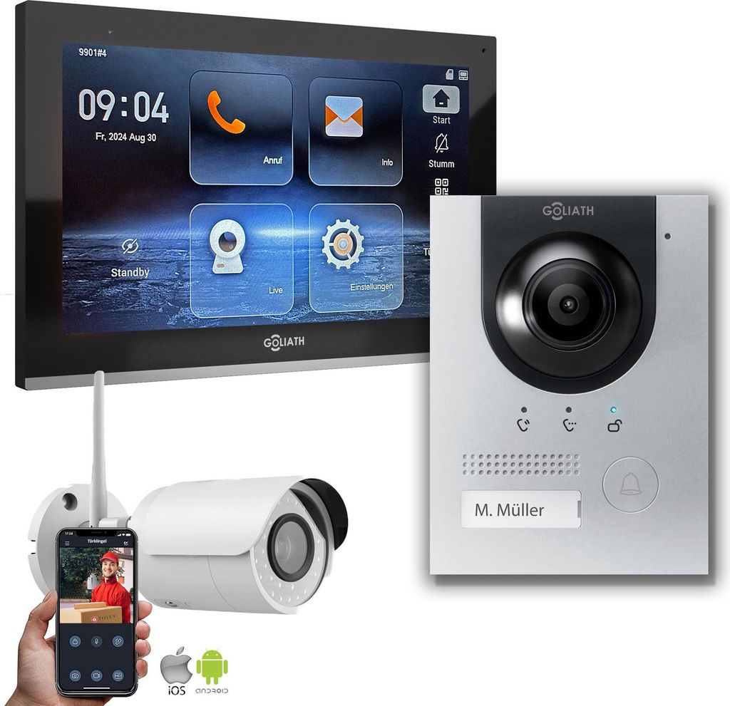 IP Gegensprechanlage | 10 Zoll Monitor | 1x IP Kamera | Anthrazit : 1 Monitor : 10 Zoll Schwarz : Aufputz Dose Monitor Anzahl: 1 Monitor Monitor F...