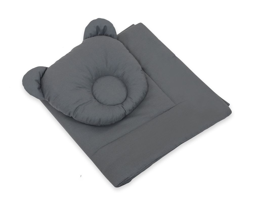 Babybettwäsche mit Füllung, Bettdecke und Kissen in Teddybärform - 2-teiliges Set - Anthrazit