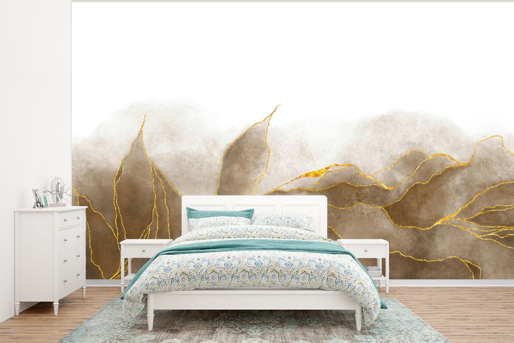 MuchoWow Fototapete für Wohnzimmer oder Schlafzimmer Wandtapete Vinyl Motivtapete Marmor - Gold - Braun - Textur - Marmoroptik - 400x300 cm - Pa...