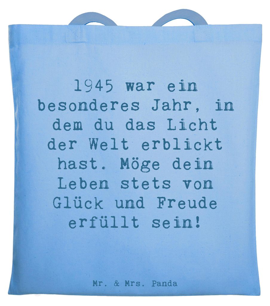 Mr. & Mrs. Panda Tote Bag Spruch 1945 Geburtstag - Sky Blue - Geschenk, Geburtstagsgeschenk, Geburtsjahr, handgefertigte Geschenke, Geburtstjahr, J...