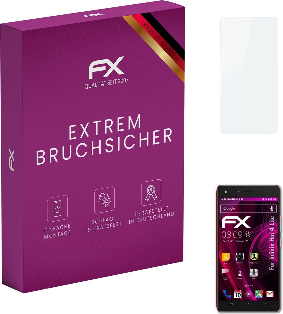 atFoliX FX-Hybrid-Glass Displayfolie kompatibel mit Infinix Hot 4 Lite Glasfolie