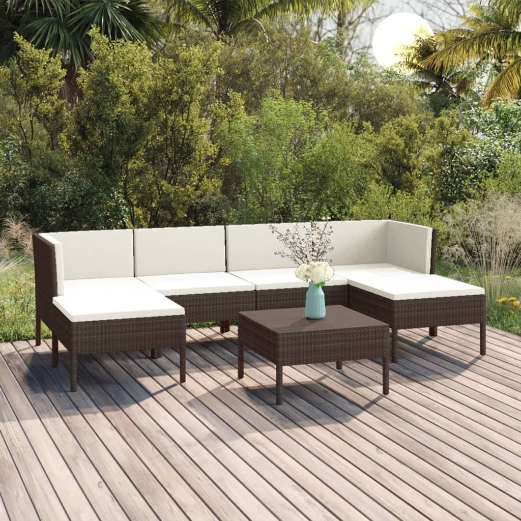The Living Store 7-tlg. Garten-Lounge-Set mit Auflagen Poly Rattan Braun