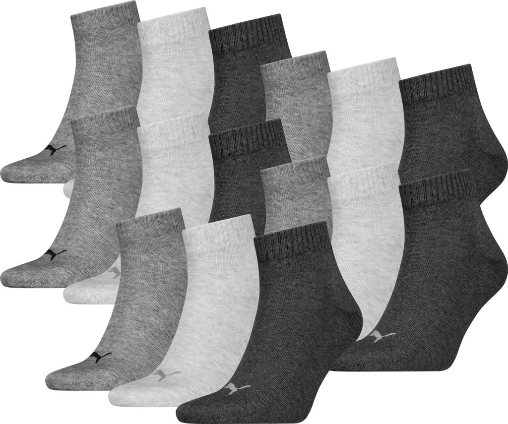 15 Paar Uni Puma Quarter kurze Sportsocken in Anthrazit Melange Größe 39-42