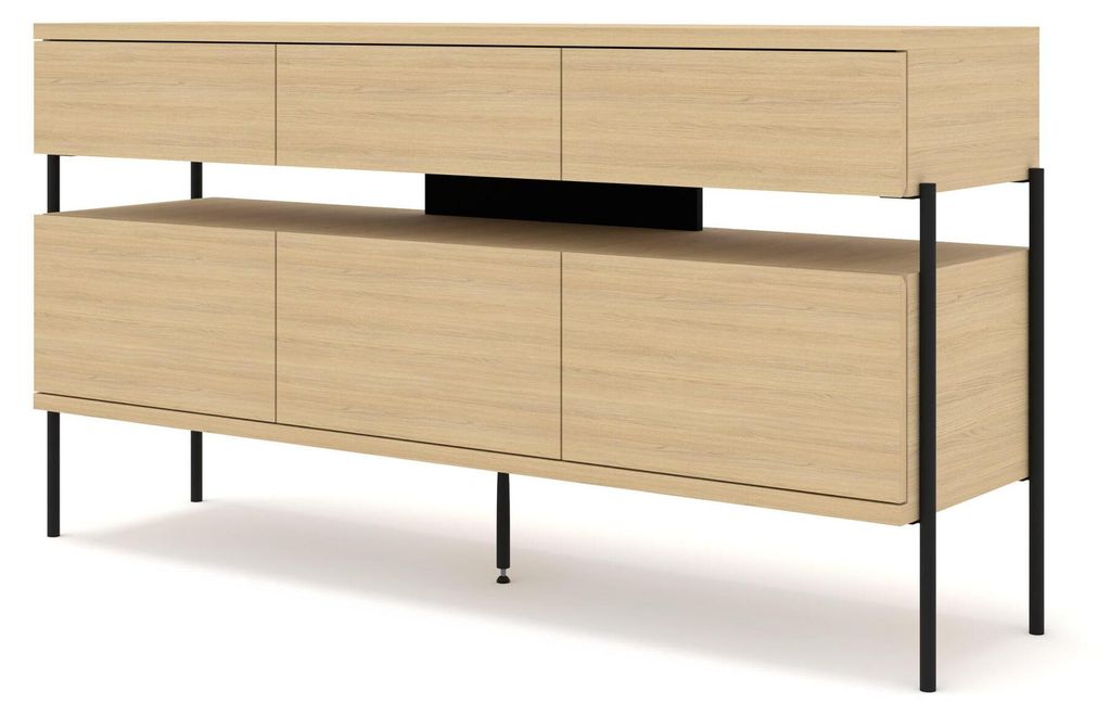 FURNLUX Sideboard Puffin Eiche Hell Und Schwarz 154cm / Hauptfarbe: Beige / Abmessungen: 154 x 81 x 42 cm