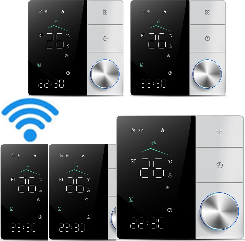 5x Digital WiFi Thermostat Smart Raumthermostat fuer elektrische Fussbodenheizung mit AI Smart Learning-APP, LED-Touchscreen,Programmierbare Thermo...