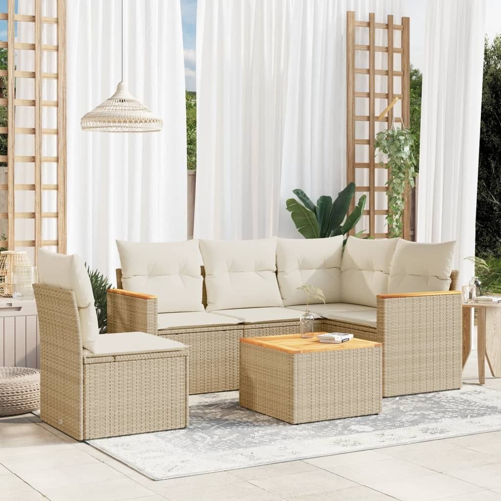 Maison Exclusive - 6-tlg. Garten-Sofagarnitur mit Kissen Beige Poly Rattan