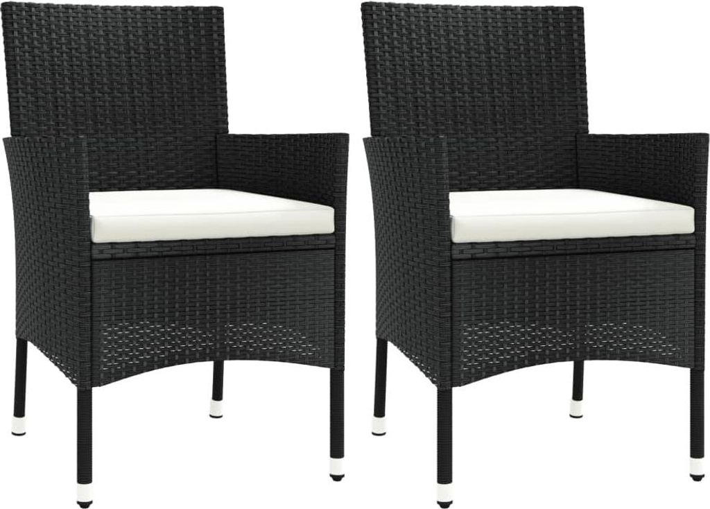 vidaXL Gartenstühle mit Kissen 2 Stk. Schwarz Poly Rattan