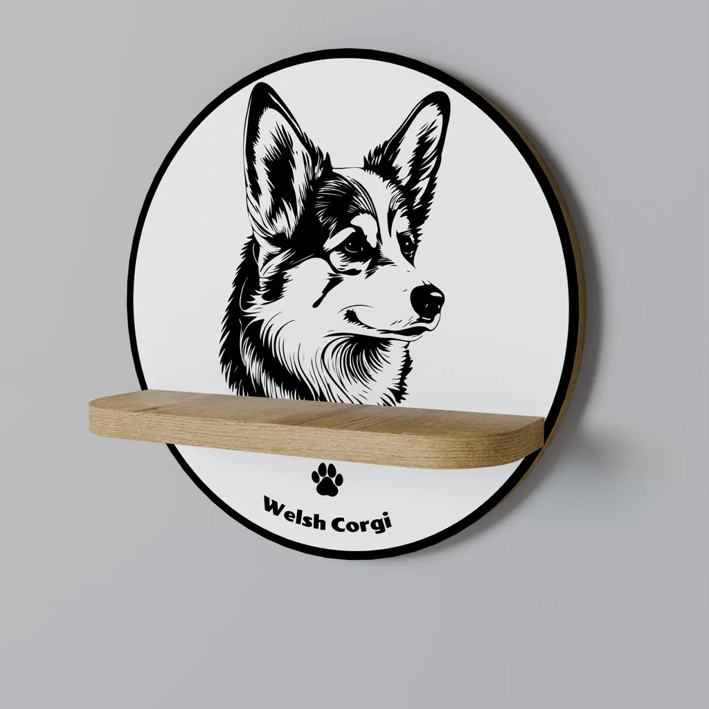WELSH CORGI PEMBROKE Étagère ronde murale en bois pour décoration
