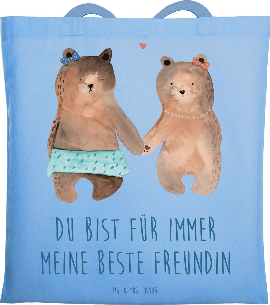 Mr. & Mrs. Panda Tote Bag Bär Freundin - Sky Blue - Geschenk, Unitasche, Shopping Tasche, Jutebeutel, Beste Freund Liebe Liebesbeweis Verliebt Kum...