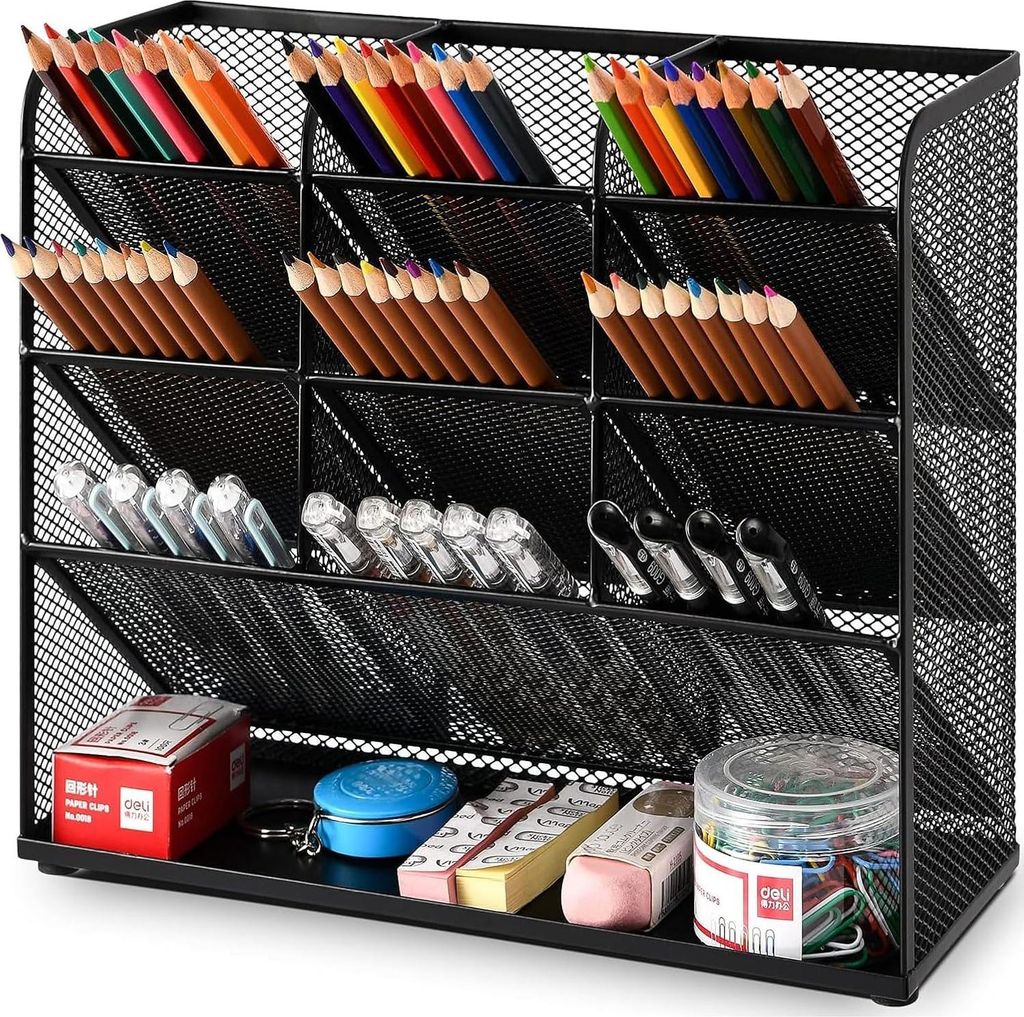Büro Organizer - Multifunktionale Stiftehalter - Desktop Schrein Organizer - Aufbewahrung für Schule und Home Office - Kunstbedarf - Schwarz 27*8...