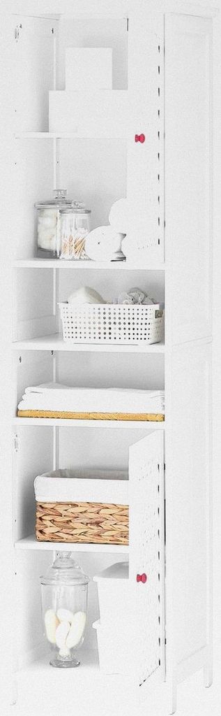 Badezimmerschrank mit großer Kapazität, Hoch Badschrank mit 2 Türen & Offenem Regal, Badezimmermöbel mit Verstellbare Einlegeböden für Famili...