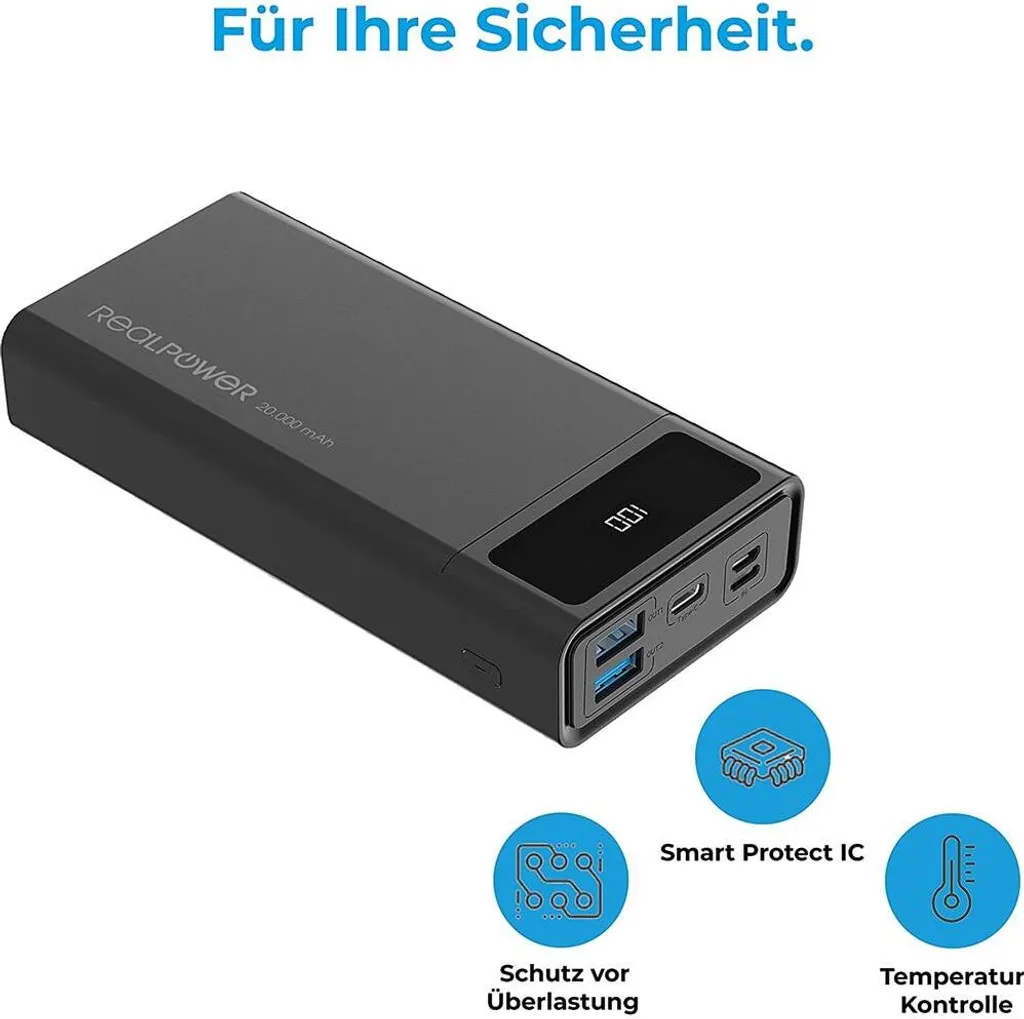 Powerbank 20000mAh Haute Capacité RealPower PB-20k PD avec Charge Rapide - 8