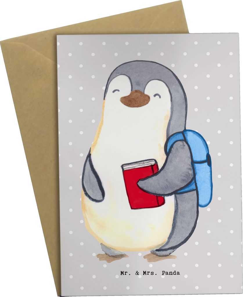 Mr. & Mrs. Panda babykarte Student Herz - Grau Pastell - Geschenk, dankeskarten, einladungskarten, weihnachtskarten, osterkarten, vatertagskarte, G...