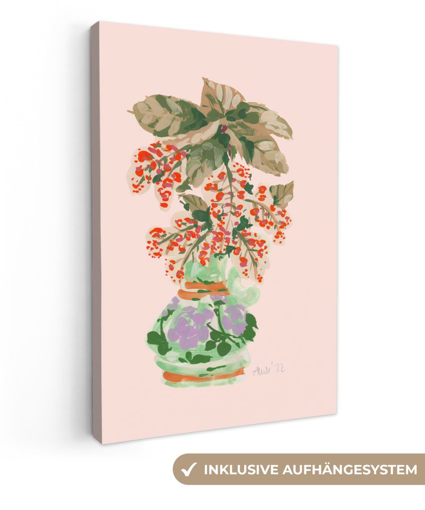 OneMillionCanvasses - Leinwandbilder - 90x140 cm, Blumen - Vase - Pflanzen - Pastell, Wandbilder Kunstdruck Wanddekoration - Foto auf Leinwand - ...