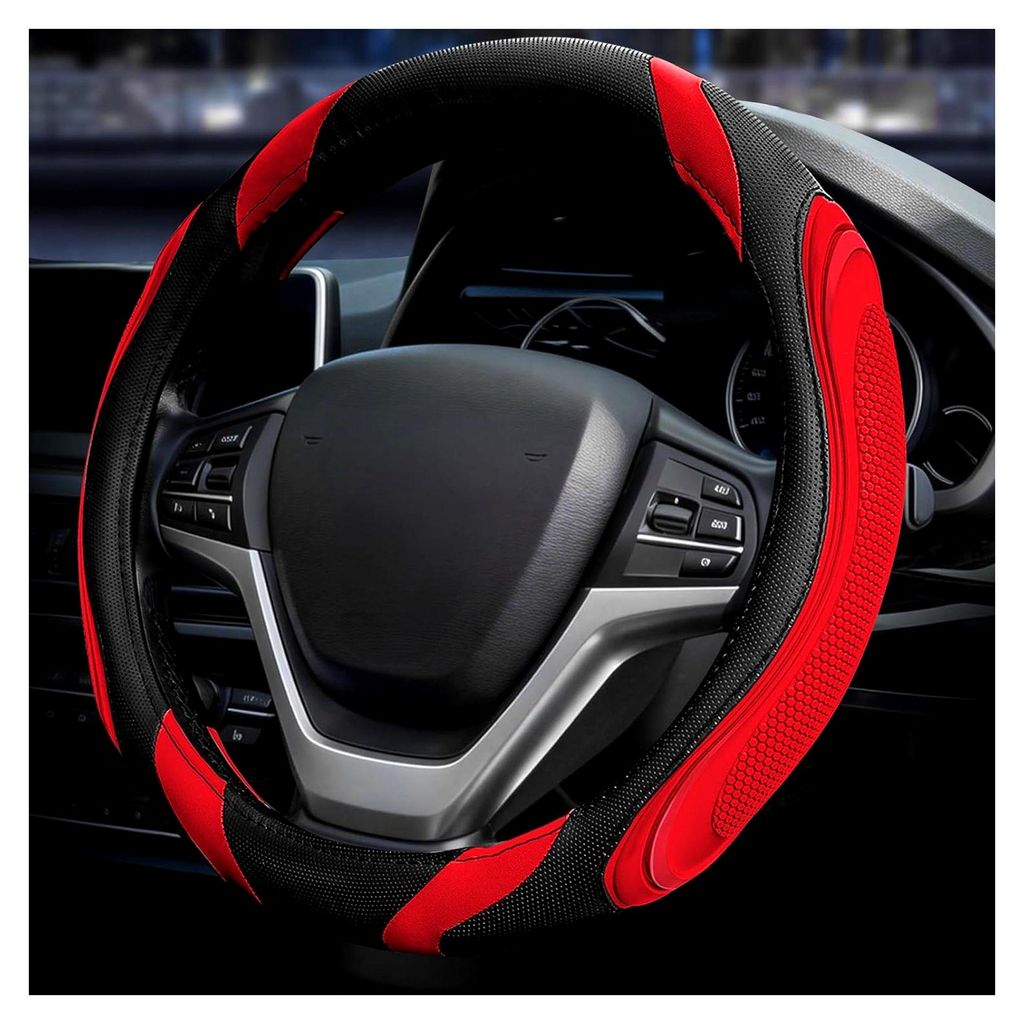 Auto Leder Lenkradbezug - Sport Universal 37-38cm Lenkradbezug, Anti-rutsch Atmungsaktives Lenkradbezug, Rot