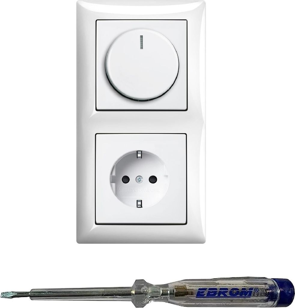 Busch Jäger 6523U-102 LED Drehdimmer Dimmer + Dimmerscheibe 2115-914 und Steckdose 20EUC-914 in Balance Si alpinweiß glänzend inklusive EBROM Ph...