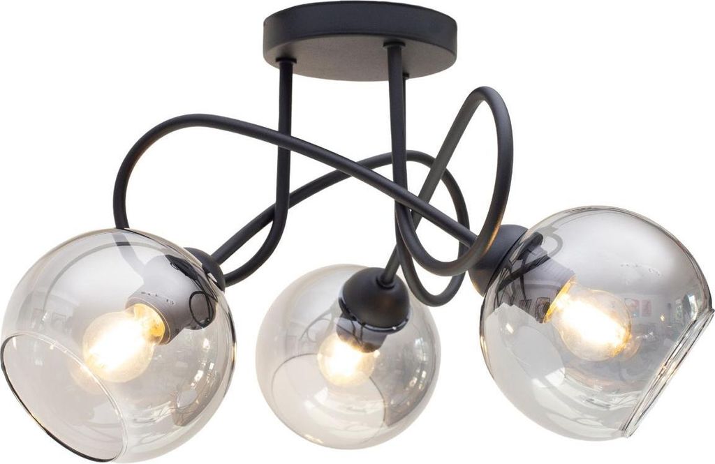 Deckenleuchte Metall Rauchglas E27 Schwarz Rauchgrau 3-flammig Kugel Schirm Modern