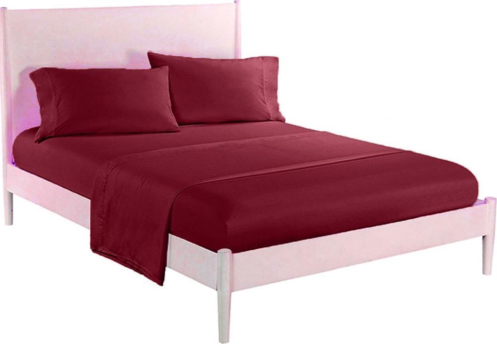 Fadenzahl 800, ägyptisches Baumwollsatingewebe – 4-teiliges Bettlaken, Burgunderrot, einfarbig – California King Size, s Bettwäscheset in Pre...
