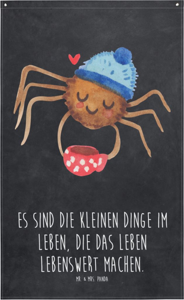 Mr. & Mrs. Panda Wandteppich Spinne Agathe Kaffee - Kreidetafel - Geschenk, Wandbehang, Morgen, Lebensweisheiten, Hängedeko, Morgenmuffel, Weiser ...