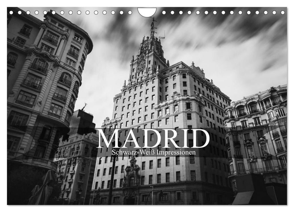 Madrid - Schwarz-Weiß Impressionen (Wandkalender 2027 DIN A4 quer), CALVENDO Monatskalender