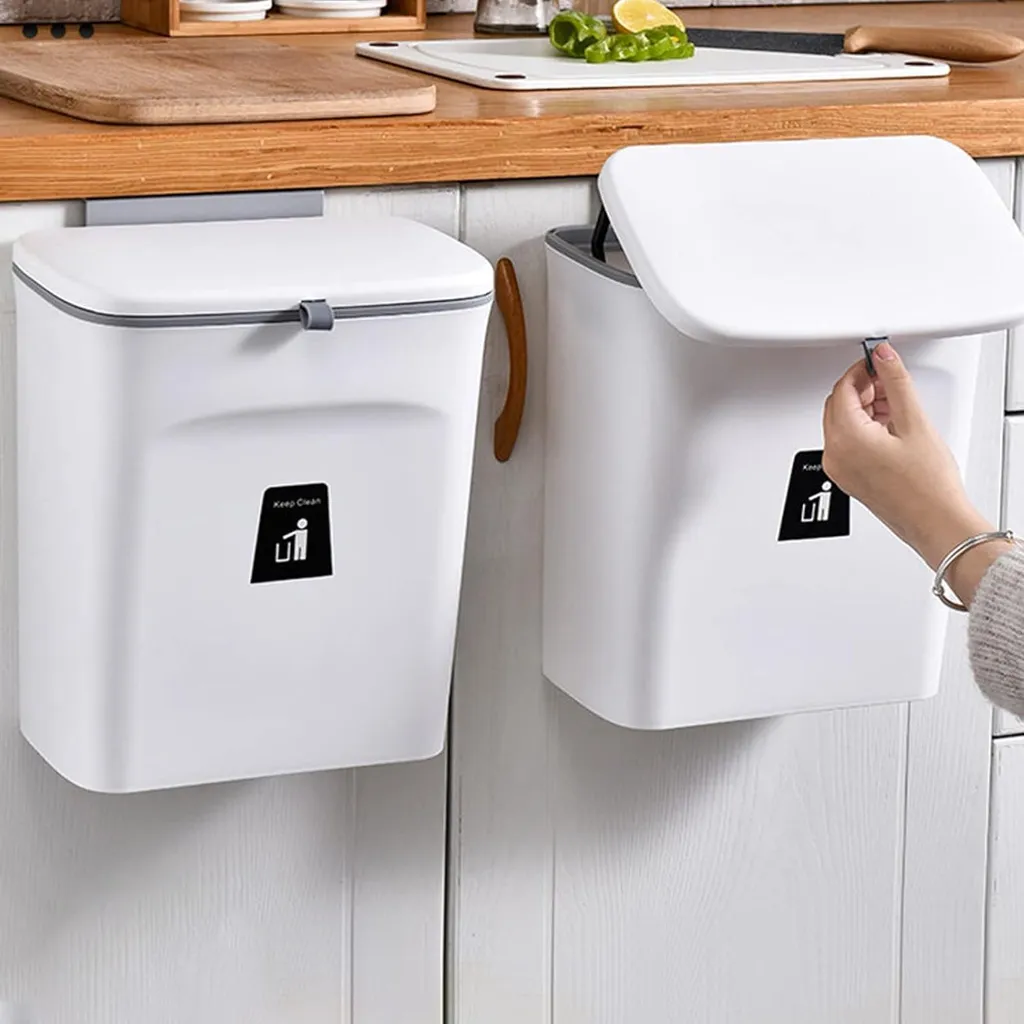 Poubelle suspendue 9L pliable avec grattoir intégré pour cuisine et bureau