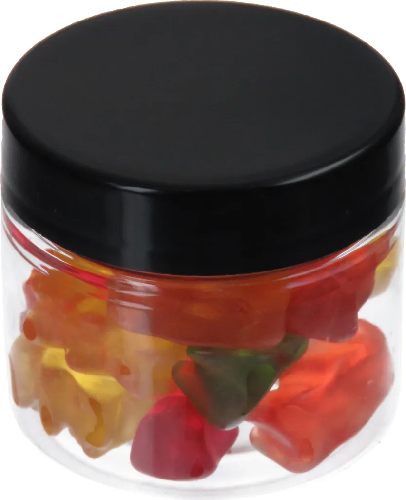 barattolo PET da 50 ml trasparente, con coperchio di plastica nero, 20 pezzi
