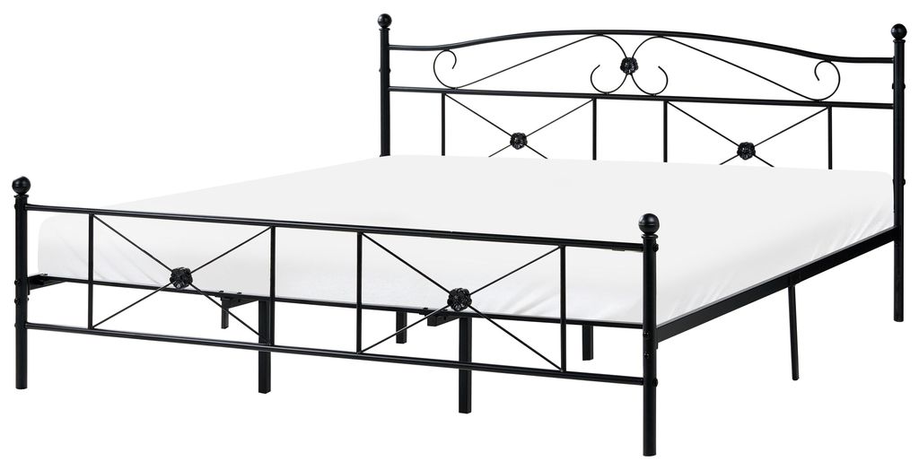BELIANI Metallbett Schwarz Doppelbett 180 x 200 cm Sperrholz Lattenrost Romantisch
