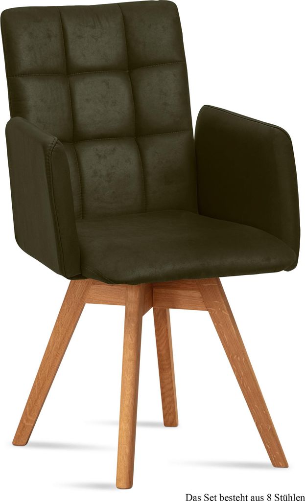 Armlehnstuhl drehbar (8er-Set) Dorie 52x91x60 Eiche geölt/Khaki