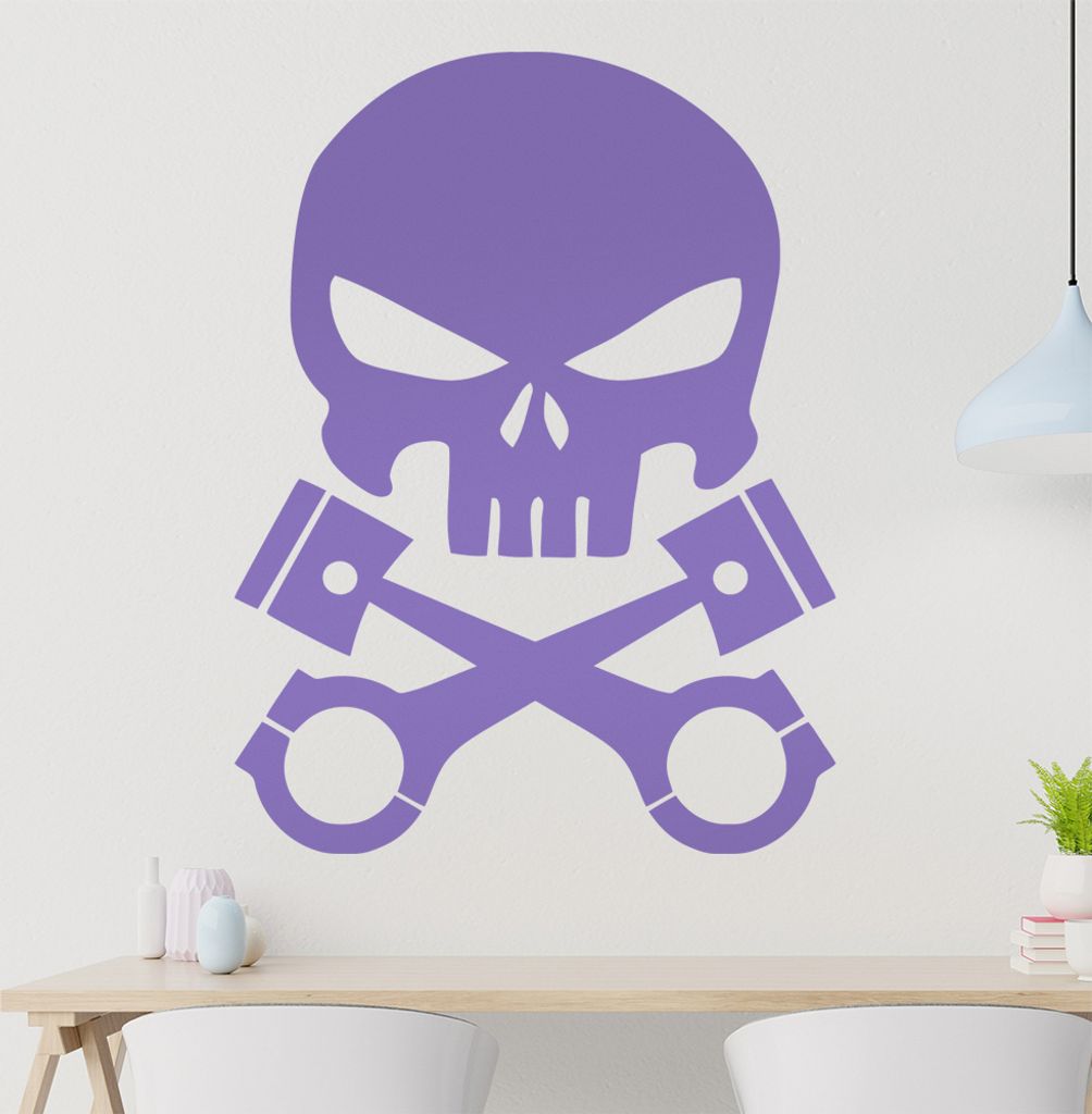 Kolben Schädel Wandtattoo in 6 Größen - Wandaufkleber Wall Sticker - Dekoration, Küche, Wohnzimmer, Schlafzimmer, Badezimmer