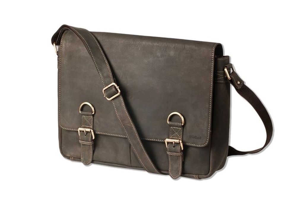 Woodland Luxus-Umhängetasche mit extra Notebooktasche aus naturbelassenem Büffelleder in Dunkelbraun/Taupe
