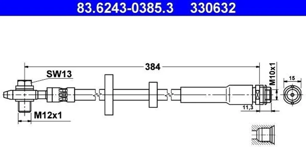 Tuyau de frein ATE 83.6243-0385.3 flexible haute pression d'origine
