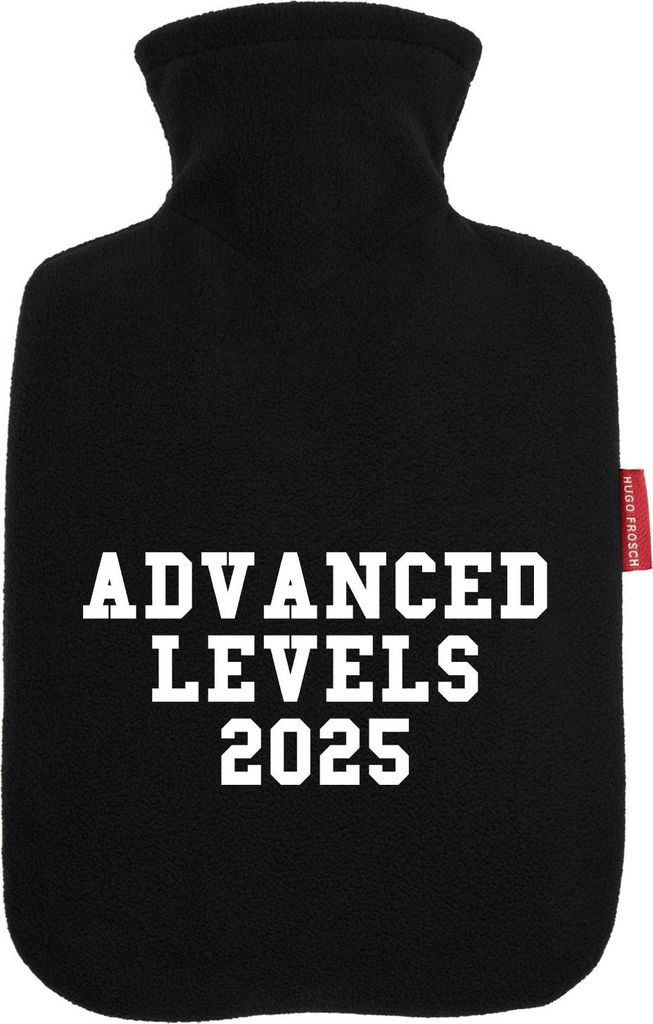 Huuraa Wärmflasche Advanced Levels 2025 Abschluss Großbritannien 1,8 Liter Black Classic Veloursbezug Bettflasche Geschenkidee