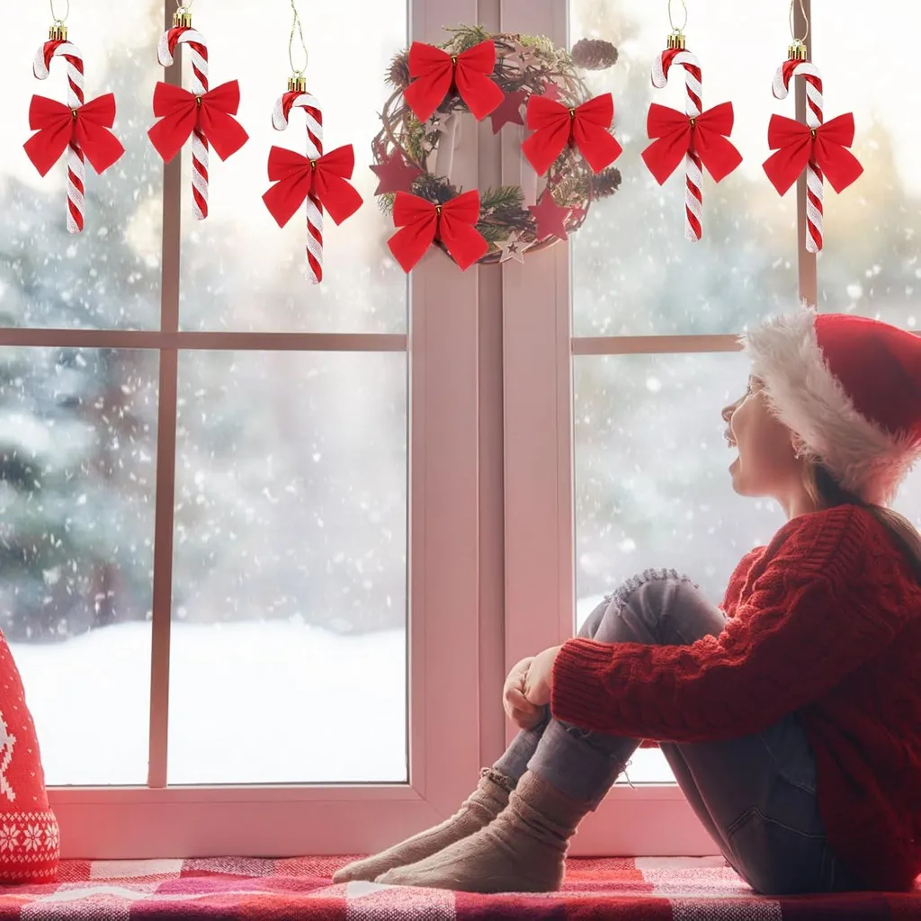 Lot de 12 Cannes à Sucre de Noël Scintillantes pour Décoration Festive