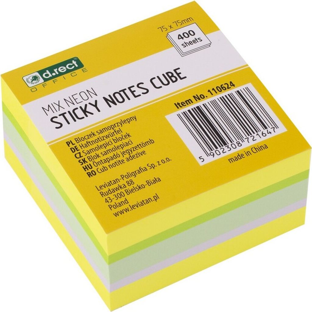 ZITRUSFRUCHT Haftnotizwürfel Super Sticky Notes Selbstklebende Haftnotizzettel in 75x75mm 400 Blatt Neon