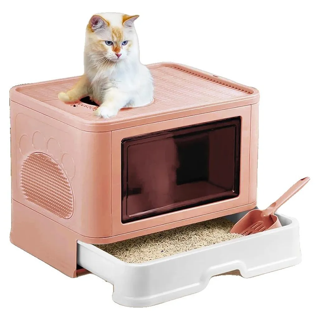 Litière pour chat ergonomique rose favorisant le comportement naturel