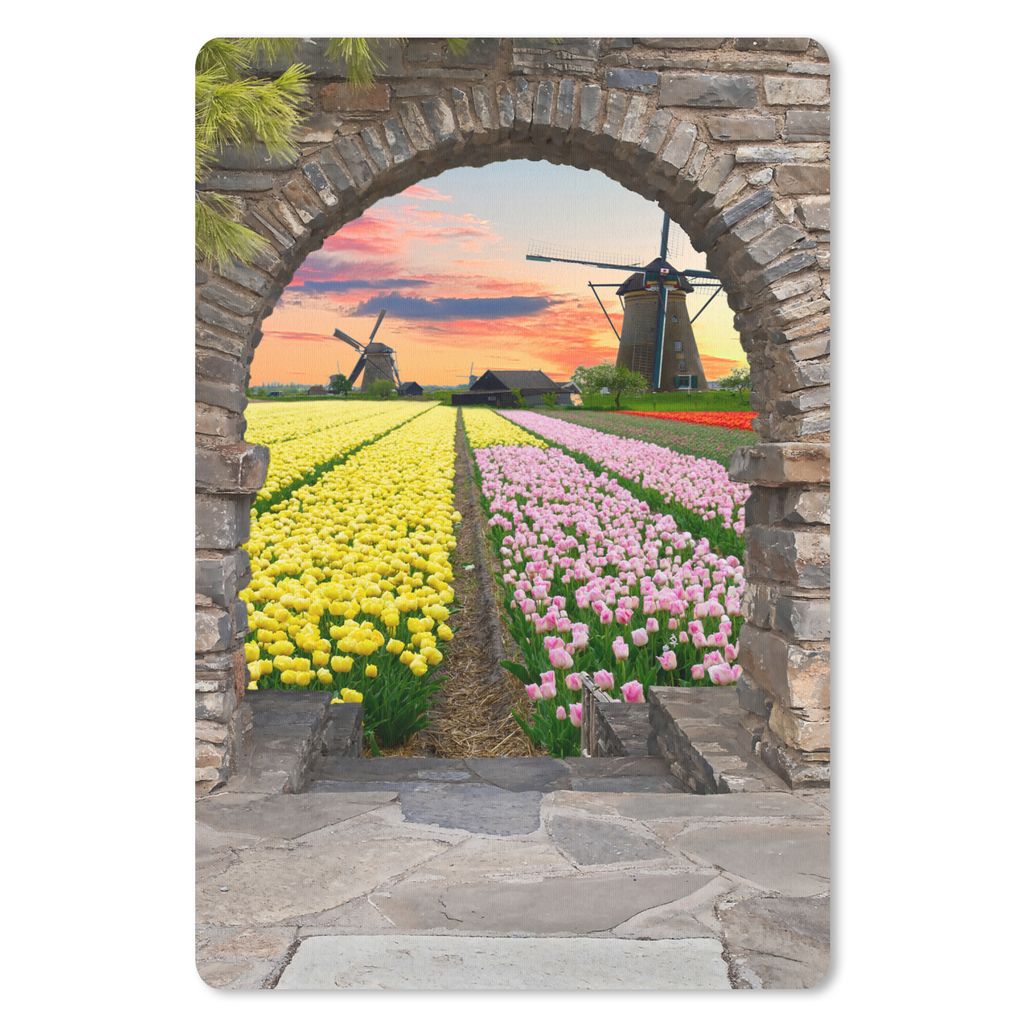 MuchoWow Mauspad Mousepad Tulpen - Blumen - Mühle - Ansicht 40x60 cm - Mousepads - Maus Mat - Pad - Mausunterlage - Schreibtisch Accesoire